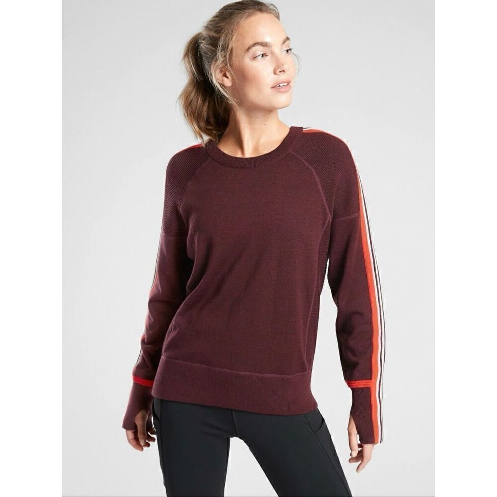 Athleta Canyon Color Block Sweater XS oversized merino wool blend thumb holes EU